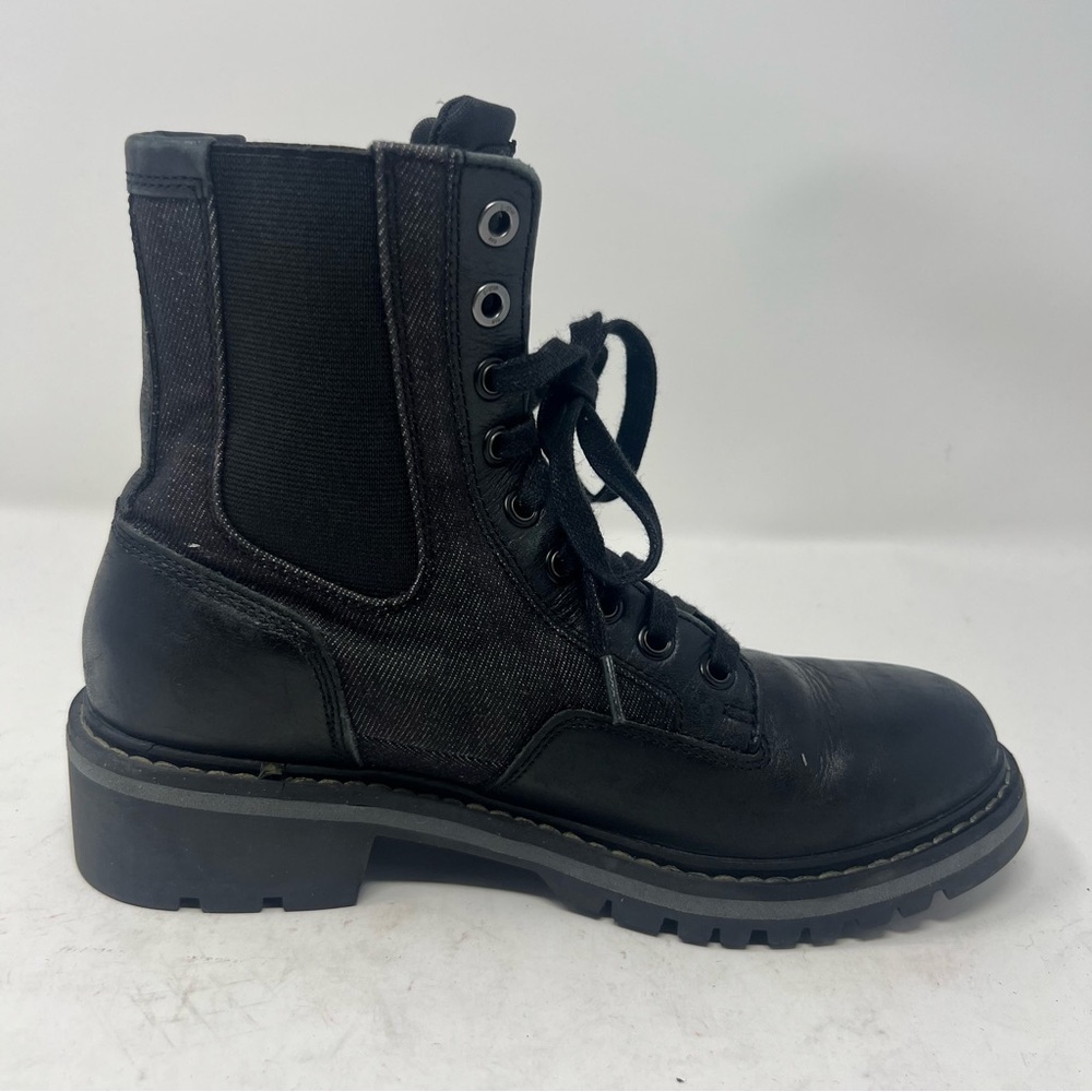G-Star Raw Black Genuine Leather Denim Lace Up Combat Boots Comfort Women’s US 6